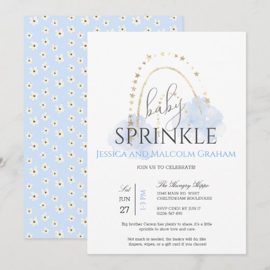 Boy Rainbow Baby Sprinkle Einladung (Vorne/Hinten)