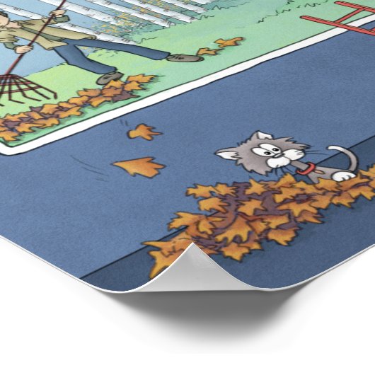 Boy raking Blätter Poster (Ecke)