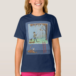 Boy raking Blätter T - Shirt