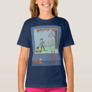 Boy raking Blätter T - Shirt