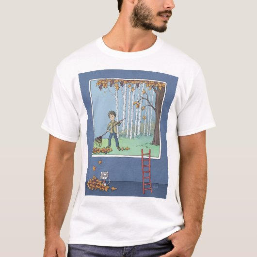 Boy raking Blätter T - Shirt (Vorderseite)