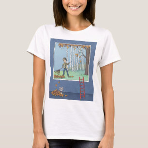 Boy raking Blätter T - Shirt