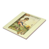 Boy reading under tree with rabbits fliese (Seite)