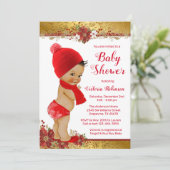 Boy Red Gold Christmas Baby Shower Ethnic Einladung (Stehend Vorderseite)