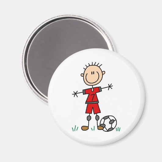 Boy Red Uniform Soccer Magnet (Vorderseite/Rückseite)