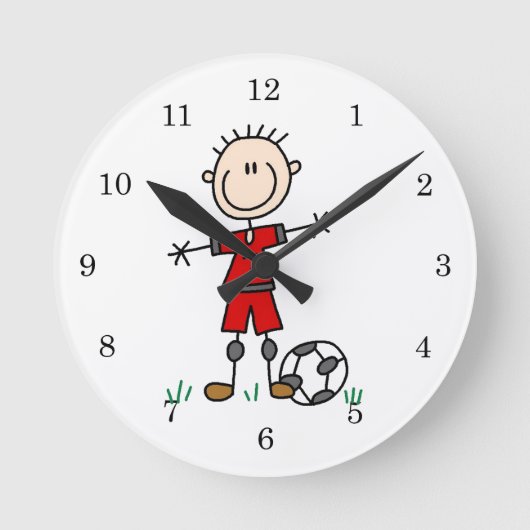 Boy Red Uniform Soccer Player T-shirts and Gifts Runde Wanduhr (Vorderseite)