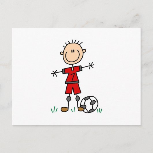 Boy Red Uniform Soccer T - Shirt und Geschenke Postkarte (Vorderseite)