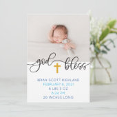 Boy Religious Cross Blue Birth Ankündigung (Stehend Vorderseite)