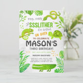 Boy Reptile Tiere Geburtstag Einladung (Stehend Vorderseite)