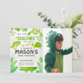 Boy Reptile Tiere Geburtstag Foto Einladung (Stehend Vorderseite)