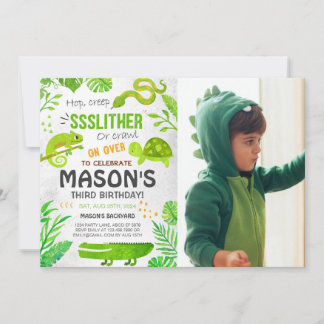Boy Reptile Tiere Geburtstag Foto Einladung