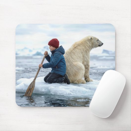 Boy Rescuing a Polar Bear Mousepad (Mit Mouse)