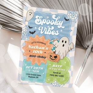 Boy Retro Halloween Spooky Vibes Blue Geburtstag Einladung