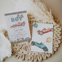 Boy Retro Race Car Baby Dusche