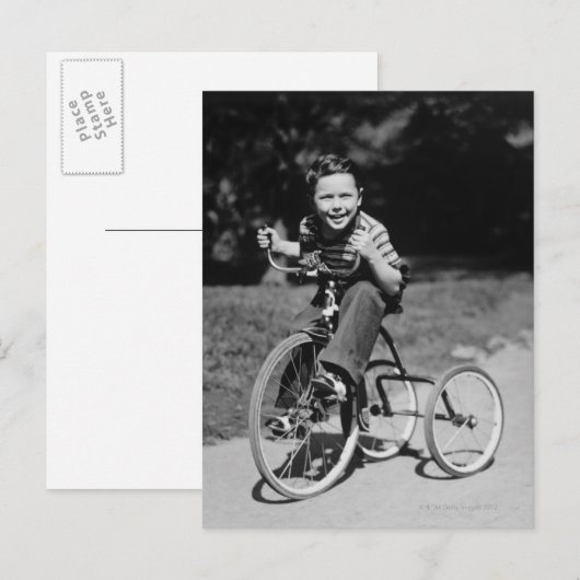 Boy Riding Tricycle Postkarte (Vorne/Hinten)
