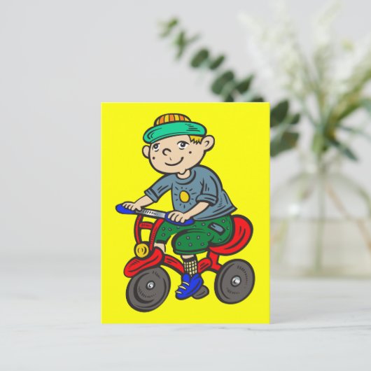 Boy Riding Tricycle Postkarte (Stehend Vorderseite)