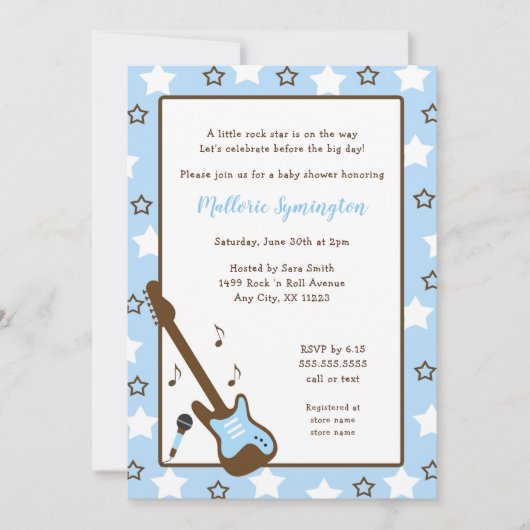 Boy Rock Star Kinderdusche Einladung (Vorderseite)