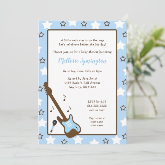 Boy Rock Star Kinderdusche Einladung (Stehend Vorderseite)