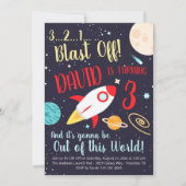 Boy Rocket Ship Weltraum Geburtstag Einladung (Vorderseite)