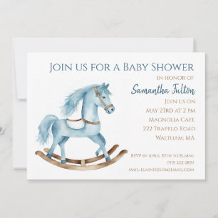 Boy Rocking Horse Baby Dusche Einladung blau