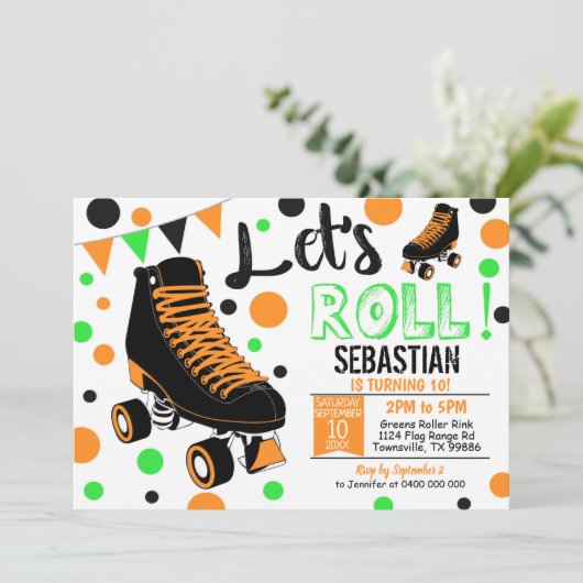 Boy Roller Skaten Einladung Rollerskating Party (Stehend Vorderseite)