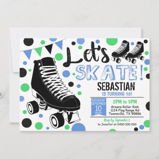 Boy Roller Skaten Einladung Rollerskating Party (Vorderseite)