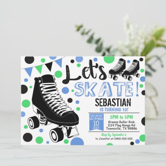 Boy Roller Skaten Einladung Rollerskating Party (Stehend Vorderseite)