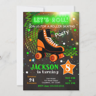 Boy Roller Skaten zum Geburtstag Einladung Neon