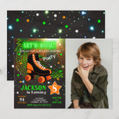 Boy Roller Skating Birthday Invitation Neon Einladung (Vorne/Hinten)