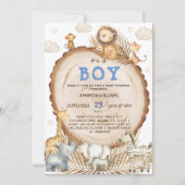 Boy Rustic Boho Safari Animals Baby Dusche Einladung (Vorderseite)