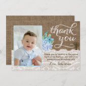 Boy Rustic Christening Danke mit Bild (Vorne/Hinten)