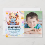 Boy’s Photo Teddy Bear Birthday 5 Einladung (Vorderseite)
