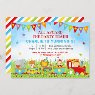 Boy Safari Animals Geburtstagsparty Train Einladung
