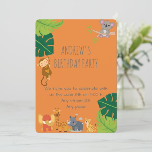 Boy Safari Birthday Invitation Einladung (Stehend Vorderseite)