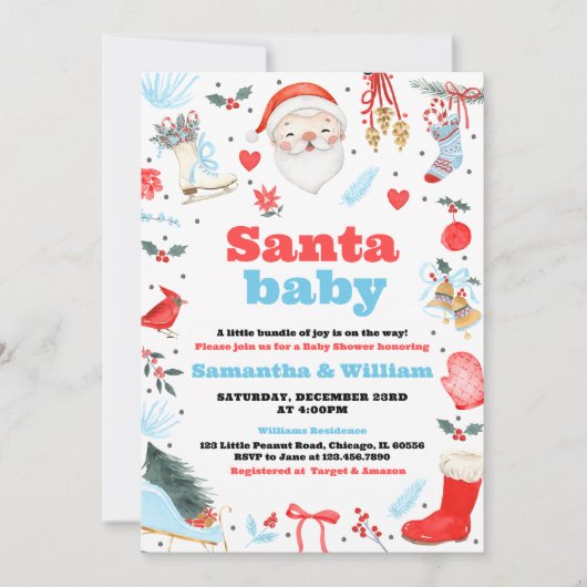 Boy Santa Baby Babydusche Einladung (Vorderseite)