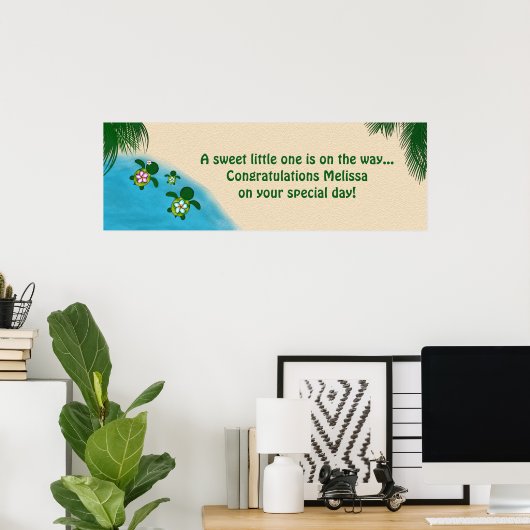 BOY Sea TURTLE Baby Shower (Honu) 02B Banner blau Poster (Heimbüro)
