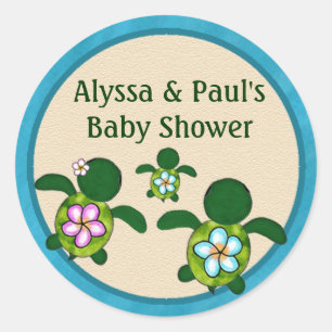 BOY Sea TURTLE Baby Shower (Honu) 02B, Blinddarm # Runder Aufkleber