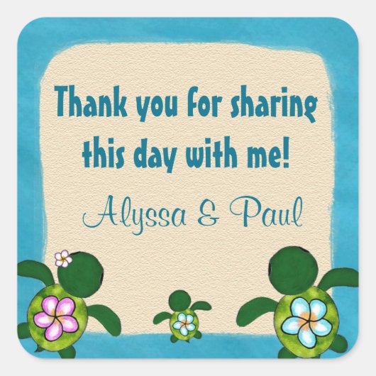 BOY Sea TURTLE Baby Shower Honu 02B quadratischer Quadratischer Aufkleber (Vorderseite)