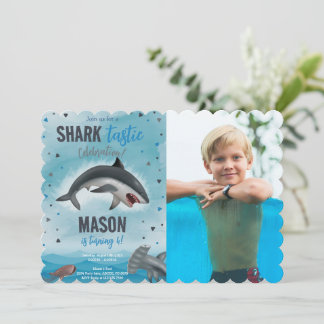 Boy Shark Birthday Shark Tastic Celebration Foto Einladung