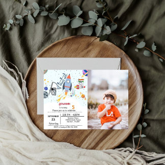 Boy Ship Outer Space Geburtstag Einladung
