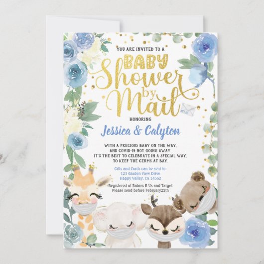 Boy Shooter by Mail Pandemic Woodland Tiere Maske Einladung (Vorderseite)