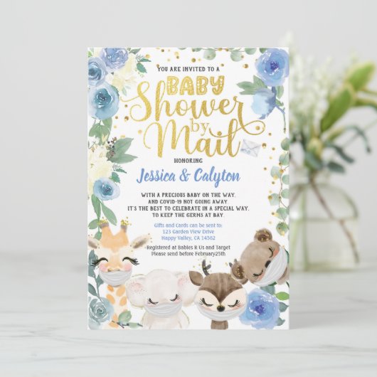 Boy Shooter by Mail Pandemic Woodland Tiere Maske Einladung (Stehend Vorderseite)