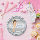 Boy Silver Blue Angel Baptisse Pappteller (Party)