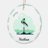 Boy Skateboarding Skater Name & Year Trendgrün  Keramik Ornament (Links)
