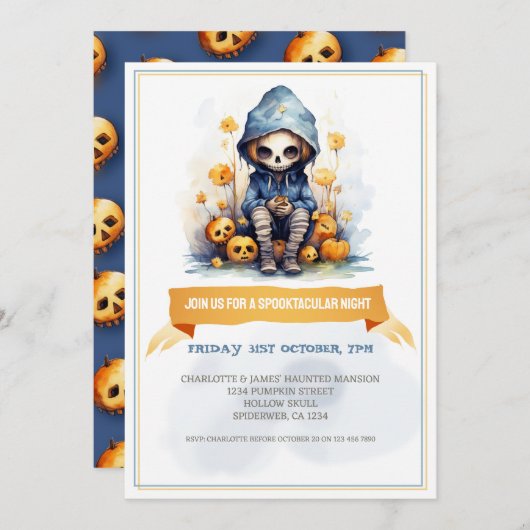 Boy Skull Grim Sensenmann Halloween Einladung (Vorne/Hinten)