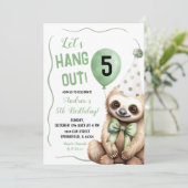 Boy Sloth Green Handzog Geburtstag Einladung (Stehend Vorderseite)