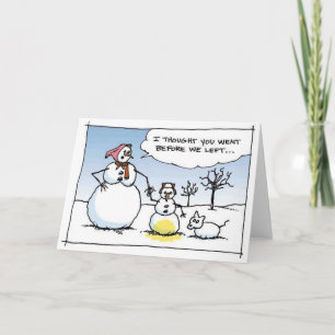 Boy Snowman Pees Funny Greeting Card Feiertagskarte