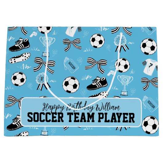 Boy Soccer Player Blue Gift Bag Große Geschenktüte (Vorderseite)