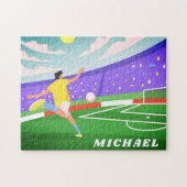 Boy Soccer Player Field Illustration & Kids Name Puzzle (Horizontal)