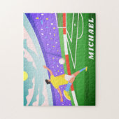 Boy Soccer Player Field Illustration & Kids Name Puzzle (Vertikal)
